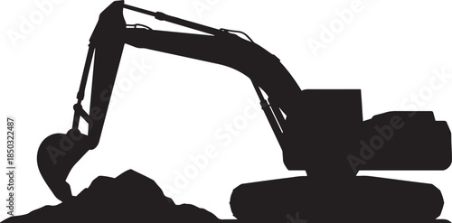 Silhouette Excavator Digging Pile of Dirt on White Background digger construction
