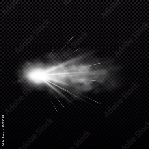 Black and white smoke trail from a gunshot, sparks, and glow effect.