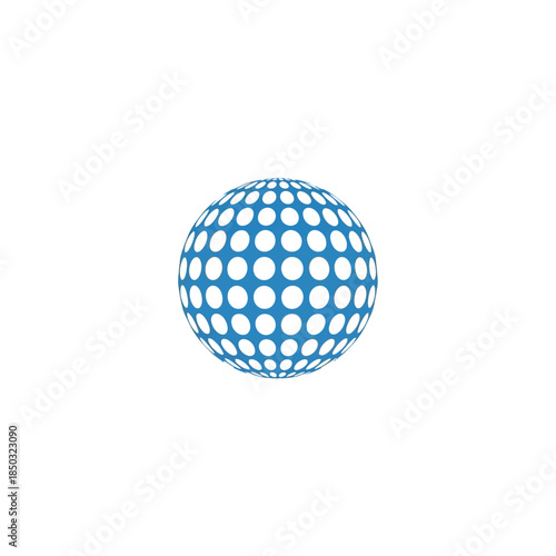 Golf ball vector design with dimple pattern, blue sphere on checkerboard