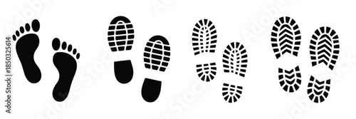 Footprint  showing human steps, infant foot marks, and walking patterns, rendered in minimal vector style, perfect for logos, signage, modern design projects, educational graphics,