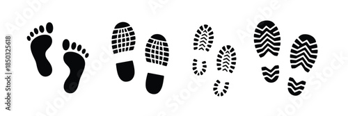 Footprint showing human steps, infant foot marks, and walking patterns, rendered in minimal vector style, perfect for logos, signage, modern design projects, educational graphics, baby pro