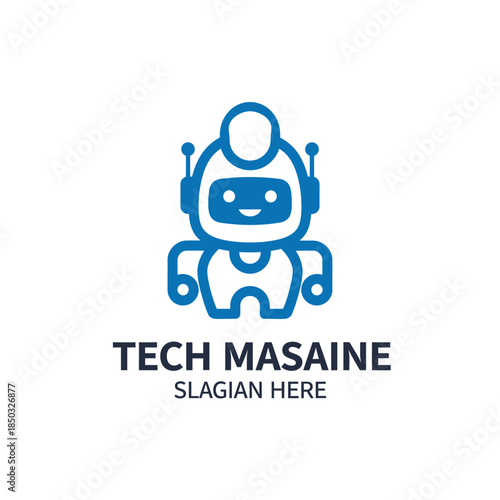 Tech masaine robot character logo design isolated on background