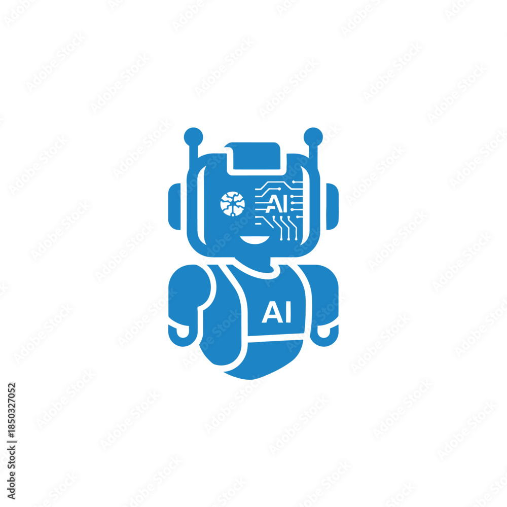 Fototapeta premium Blue ai robot character with circuit board brain and artificial intelligence