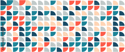 Bright curve seamless pattern. Abstract geometric mid century background. Colorful Swiss modernist or postmodernist style wallpaper. Vector modular repeating overlay. Colorful mural backdrop. vector