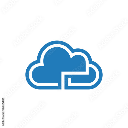 blue cloud shape logo with stylized elements on gray squares background