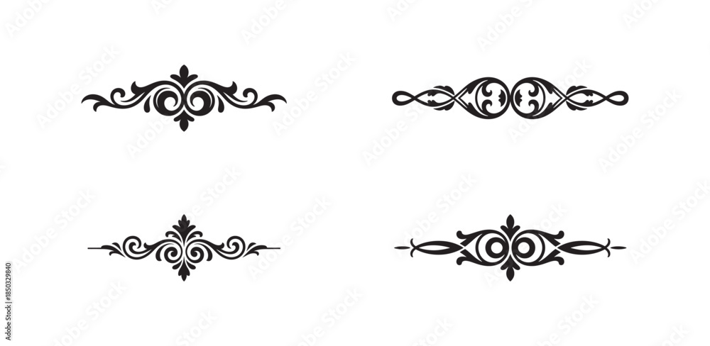 Obraz premium Elegant floral swirl divider ornaments in black