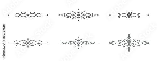 Collection of six ornate line dividers with decorative elements
