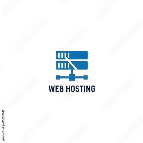 Blue web hosting server icon with text on checkered background