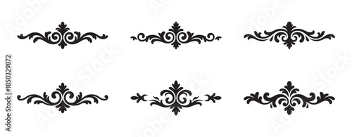 Collection of six elegant black ornamental borders on a white background