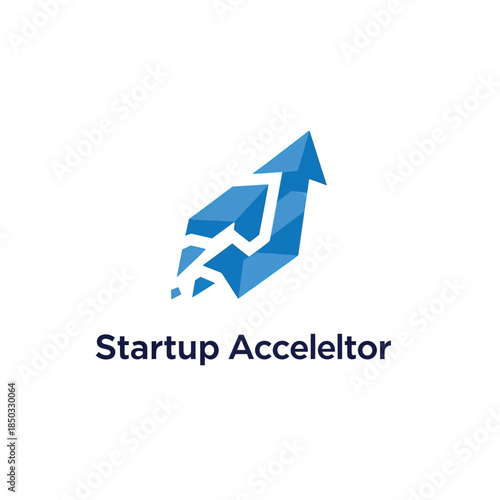 Startup accelerator logo with upward arrow and geometric shapes
