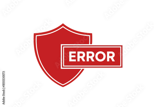 Red shield silhouette with error message sign security protection failure concept vector icon illustration