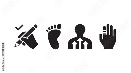 Biometric Icons Set in Modern Minimalist Style with Black Silhouettes on White Background for Mobile App UI