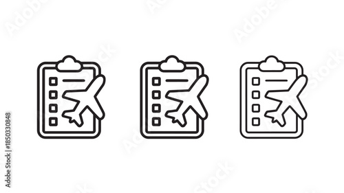 Clipboard with checklist in minimalist line art style with bold black lines on white background for office supply illustration