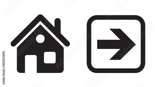 Simple home icon with directional arrow sign in modern minimalist design on white background for navigation