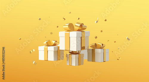 Gift boxes with golden ribbons Vector, illustration
