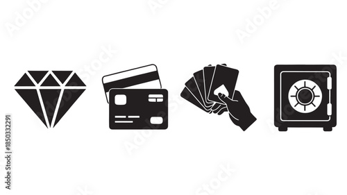 Valuables in simple flat design with black color on white background for financial security