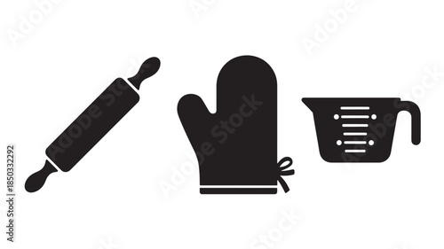 Kitchen Utensils Silhouette Set in Simple Flat Design with Black Color on White Background for Cooking Illustration