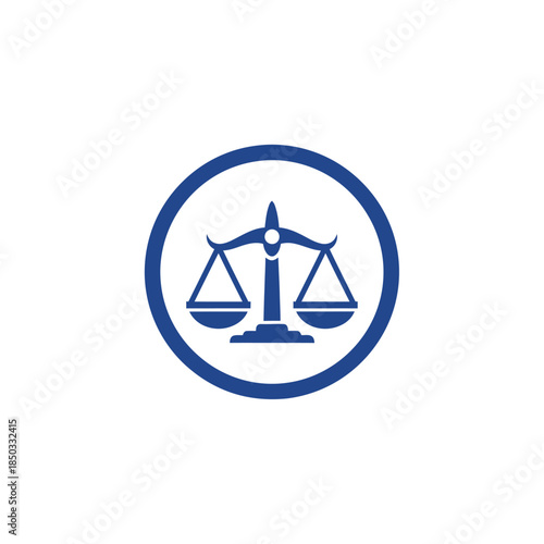 Justice scales inside a circular frame representing law and balance concept