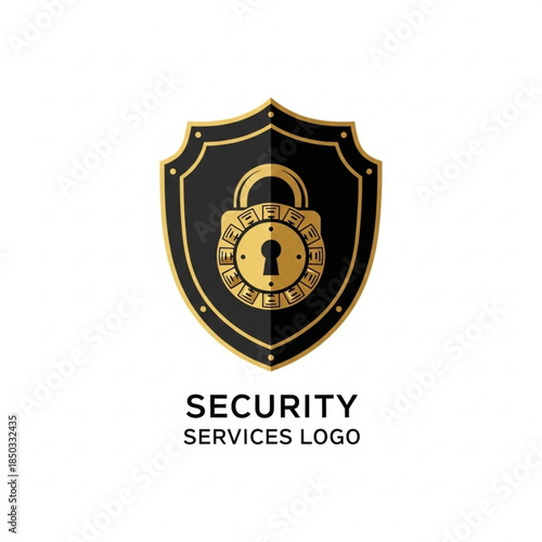 Elegant black and gold shield logo with a combination lock icon, representing security services, protection, and data safety