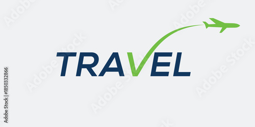 travel text logo design, jet airplane symbol icon vector