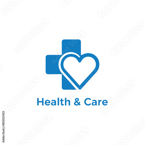 Health and care medical logo with heart and cross symbol
