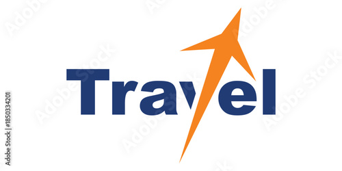 typography text travel logo design, arrow jet airplane symbol icon vector