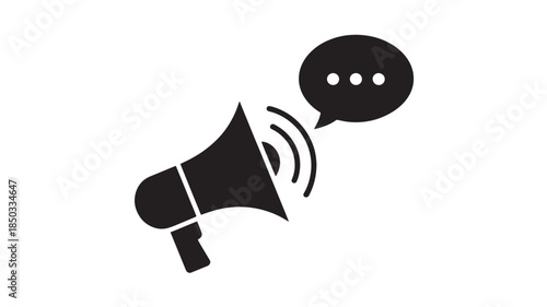 Megaphone with speech bubble in simple flat design on white background for social media