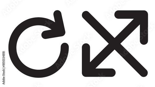Refresh and Cancel Icons in Simple Flat Design with Black Color on White Background for UI Elements