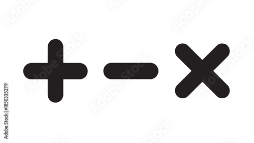 Math Symbols in Simple Flat Design with Bold Black Color on White Background for Educational Materials