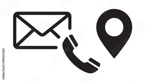 Contact Information Icons in Simple Flat Design with Black Color on White Background for Web and Mobile Applications