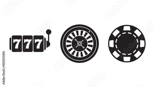 Casino Icons Set in Simple Monochrome Style with Bold Lines and Minimalist Design for Online Gaming