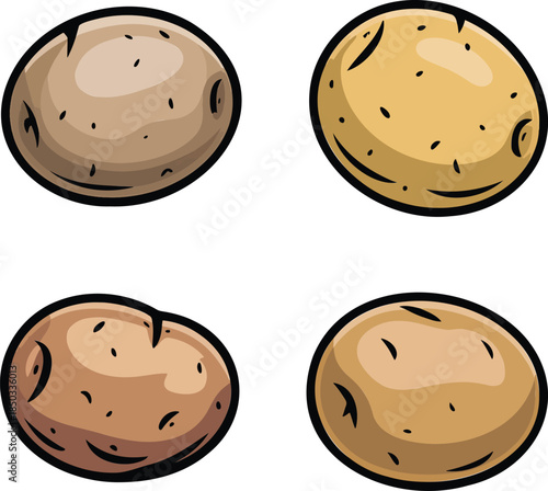 Potato colorful illustration set isolated on transparent background