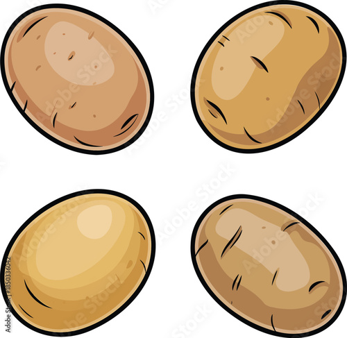 Potato colorful illustration set isolated on transparent background