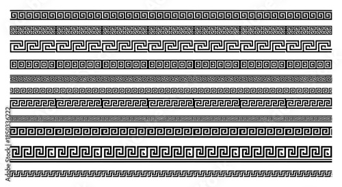 Greek Key meander seamless borders and dividers collection