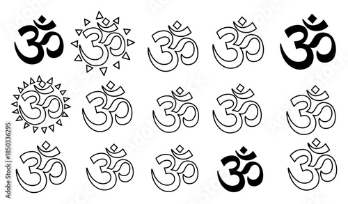 Om Aum Symbol Icon Set Hindu and Buddhist Spiritual Symbol Collection