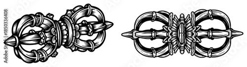 Vintage Vajra Dorje Buddhist Symbol Tibetan Ritual Weapon Illustration