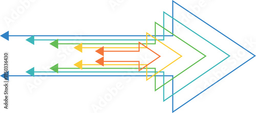 Colored and double arrows with shadows, round arrows, business and economic circles. COLORFUL ARROWS