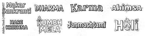 Set of lettering for Hindu festivals and spiritual concepts vector typography collection for indian holidays