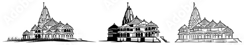 Set of hand drawn Hindu temples Sketch illustration of traditional Indian mandir buildings Vector icons of religious architecture