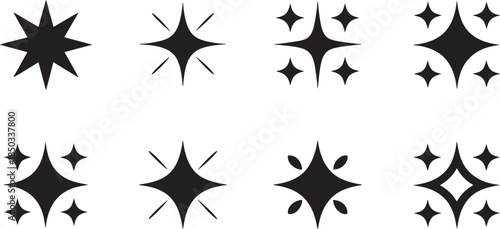 Star Sparkle Icons Set – Shining, Twinkle, Glow and Decorative Starburst Vector Illustration