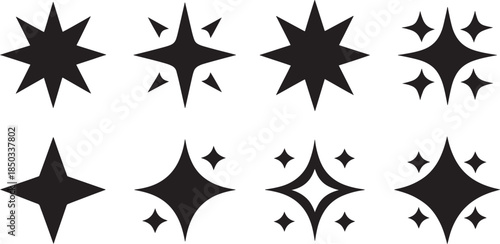 Star Sparkle Icons Set – Shining, Twinkle, Glow and Decorative Starburst Vector Illustration