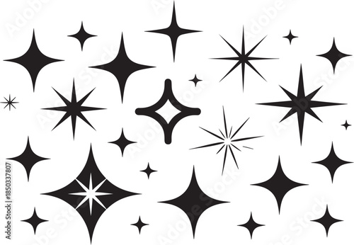 Star Sparkle Icons Set – Shining, Twinkle, Glow and Decorative Starburst Vector Illustration