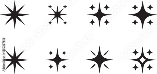 Star Sparkle Icons Set – Shining, Twinkle, Glow and Decorative Starburst Vector Illustration