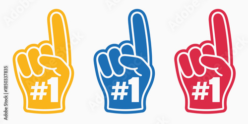 Sports Fan Foam Finger vector illustration with number one hand gesture, ideal for sports merchandise, fan engagement graphics, event branding, celebration designs, team spirit