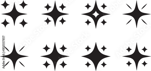 Star Sparkle Icons Set – Shining, Twinkle, Glow and Decorative Starburst Vector Illustration