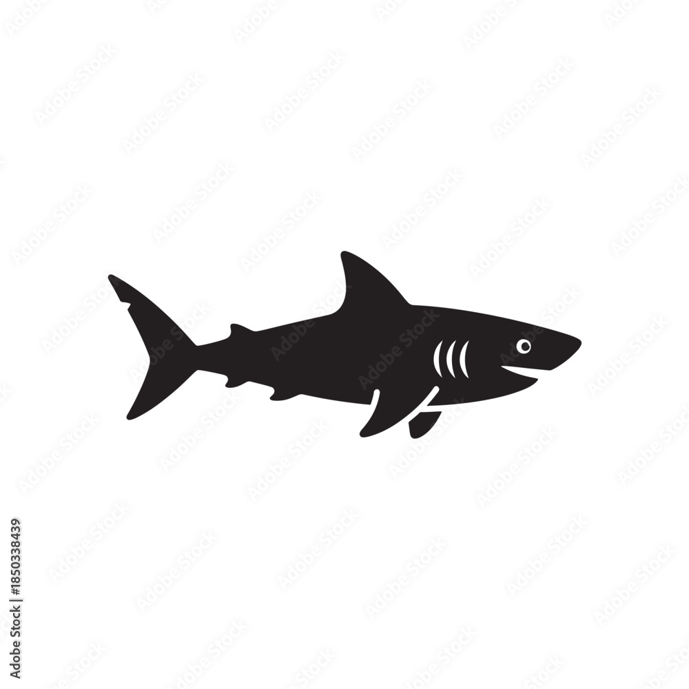 Obraz premium Shark Silhouette in Modern Minimalist Style with Solid Black Color on White Background for Marine Life Illustration