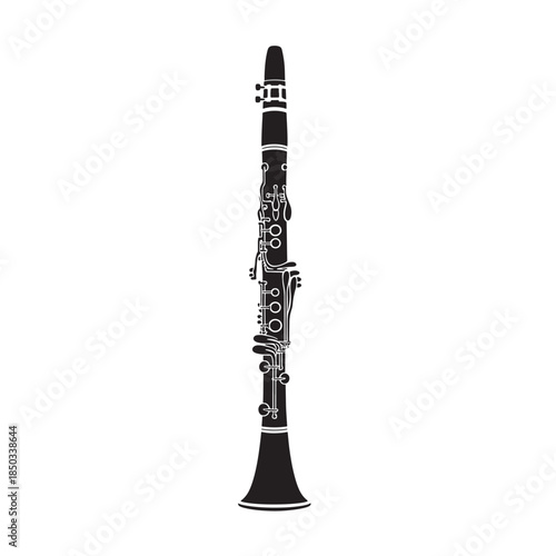 Black Clarinet in Studio Shot with Dramatic Lighting on White Background for Music Education