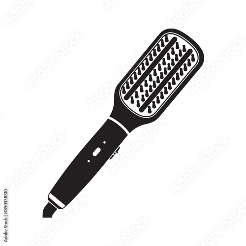 Hair Straightening Brush in Modern Minimalist Design with High Contrast Black and White Color on Isolated White Background for Beauty Product Advertising