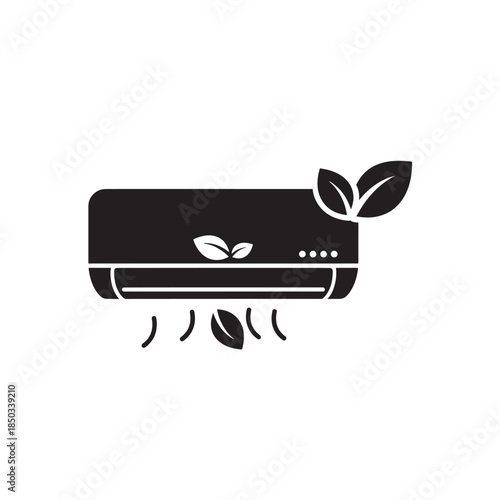 Air conditioner with leaves in simple flat design with cool tone and clean lines for eco-friendly technology