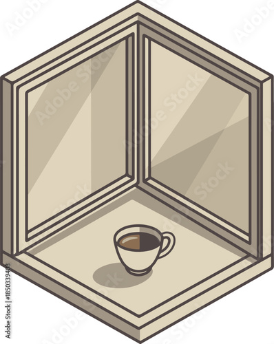 Flat vector of window sill with coffee cup, cozy morning illustration